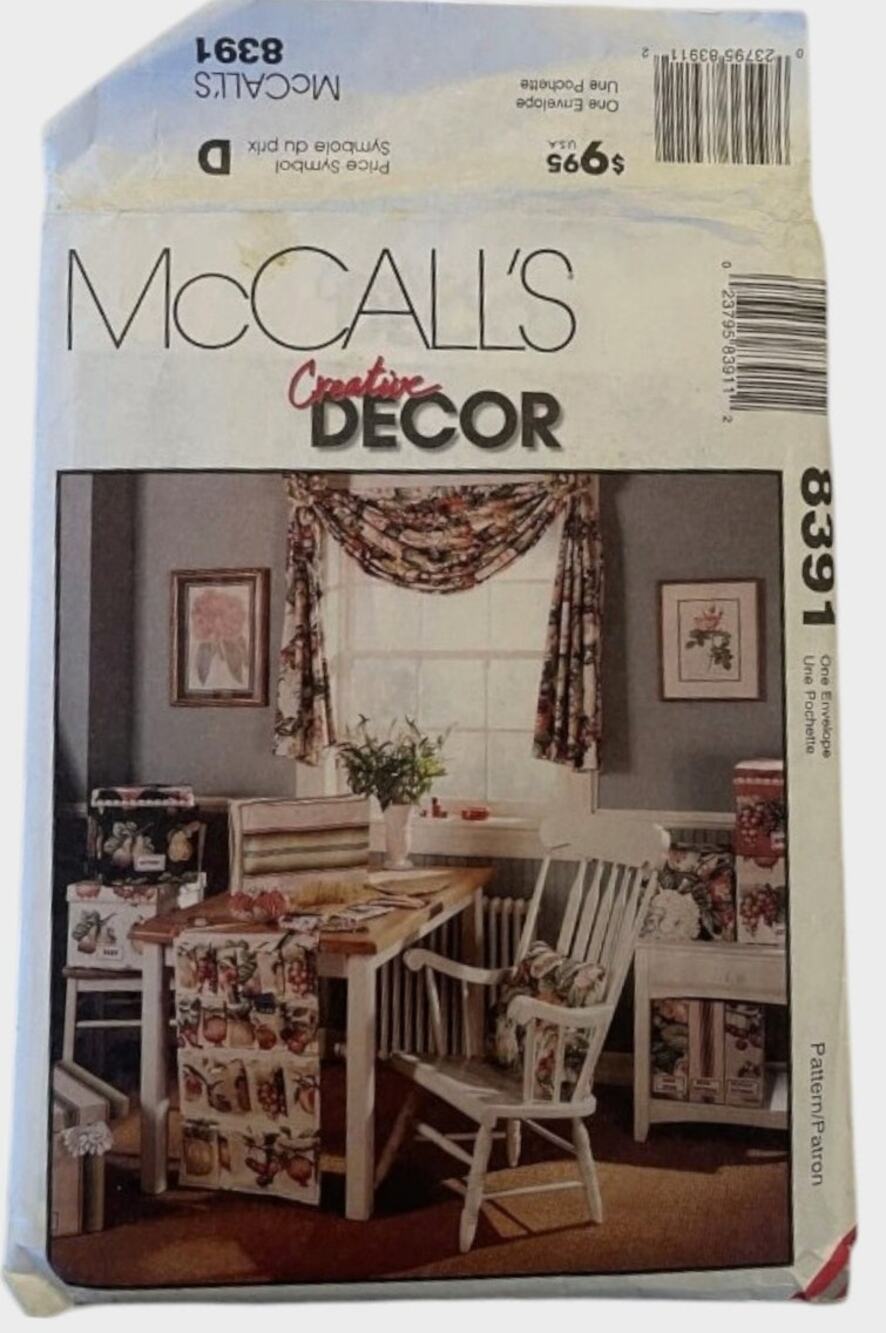 McCall's Decor Sewing Pattern 8391 Shade Organizer Curtains Cushion Cover
